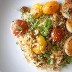 couscous herbs , tomatoes salad with scallops