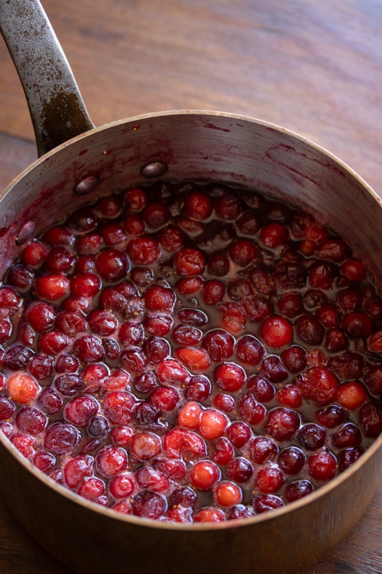 added the fresh cranberries to the pan