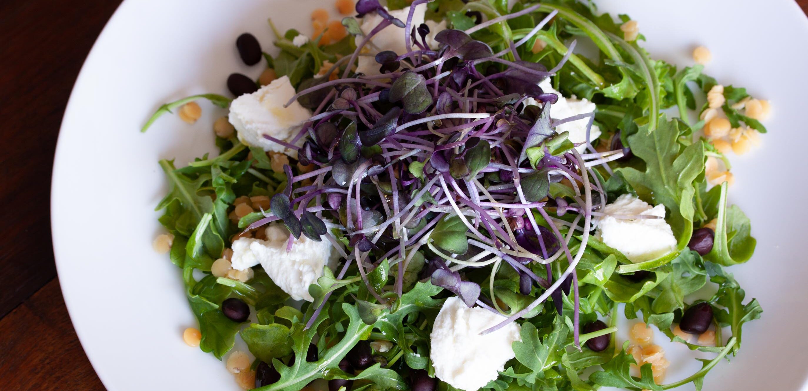 Lentils, Black Beans, Goat Cheese and Baby Green Salad