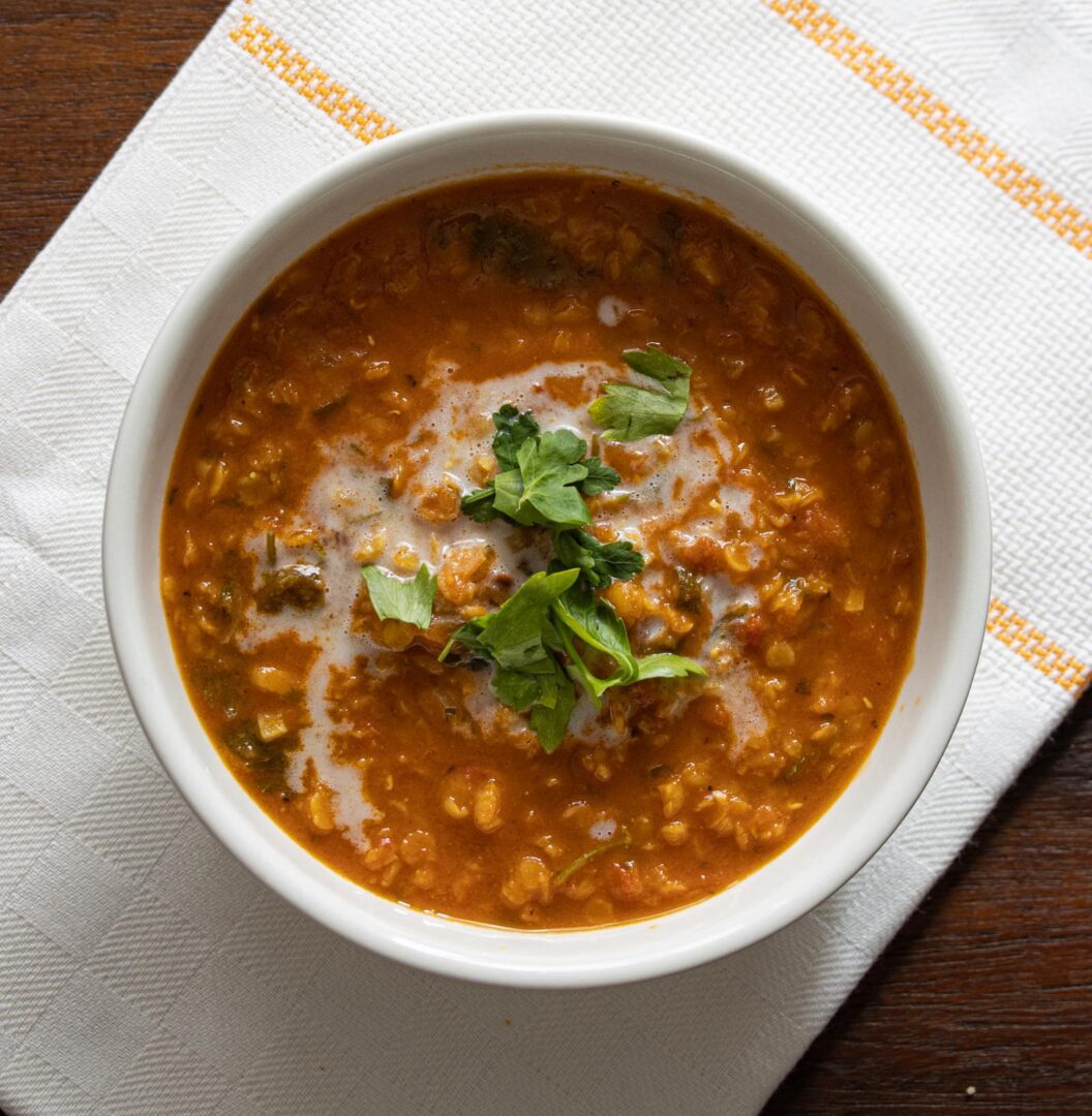 curried lentils, tomato and coconut soup