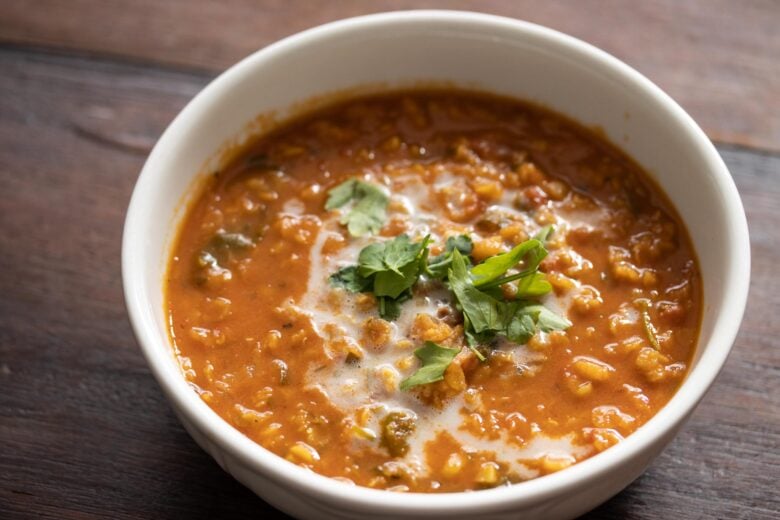 Curried lentil, tomato, and coconut soup