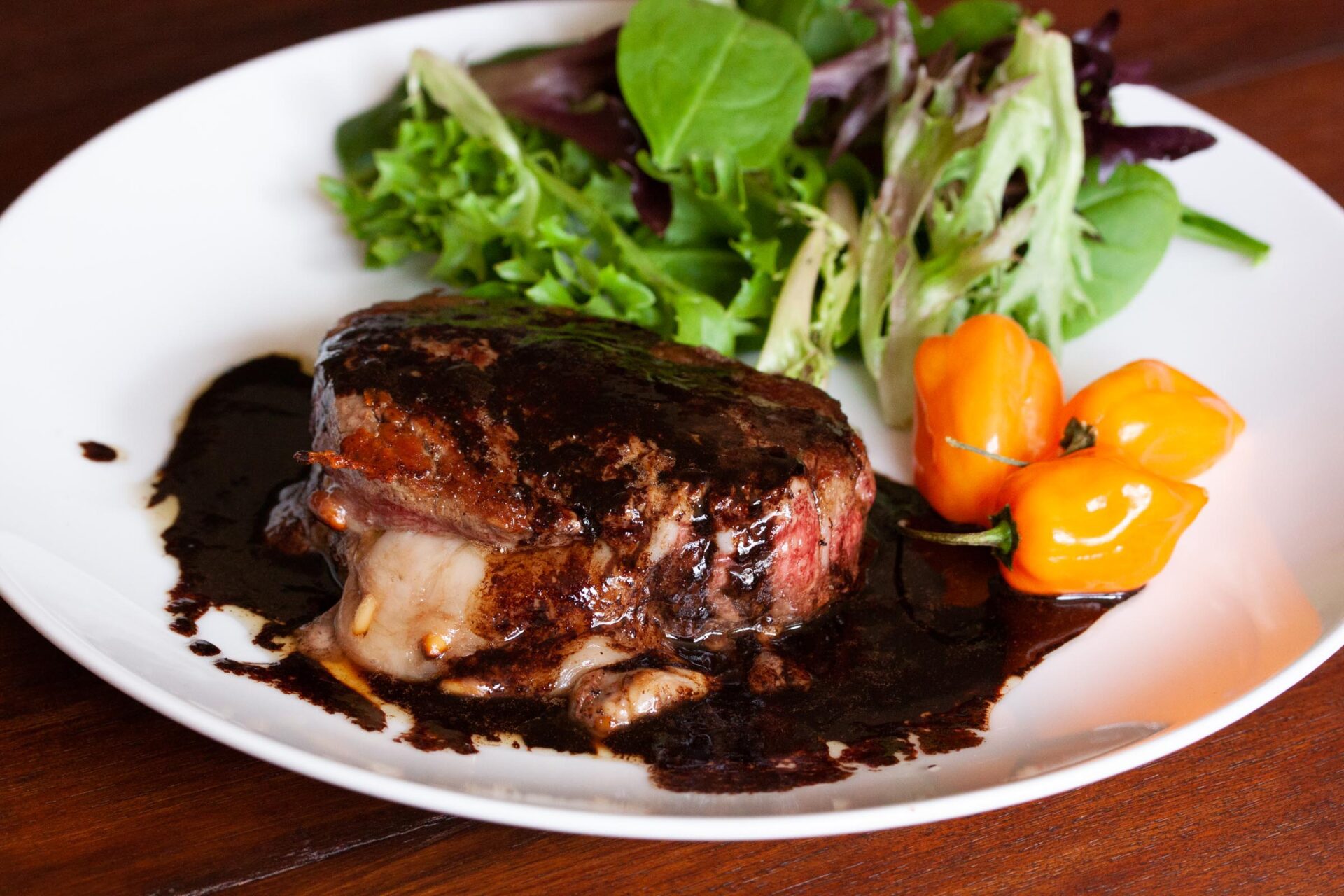 Marinated and Stuffed Filet Mignons with Merlot Habanero Sauce