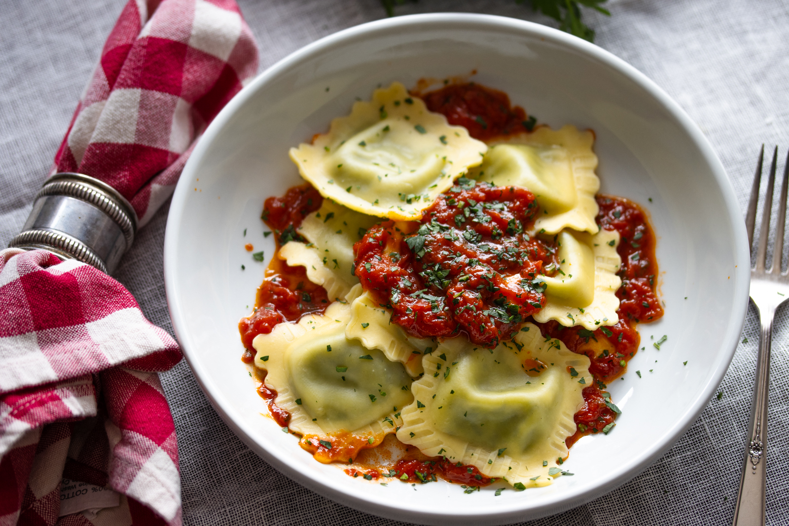 Lobster ravioli with marinara sauce