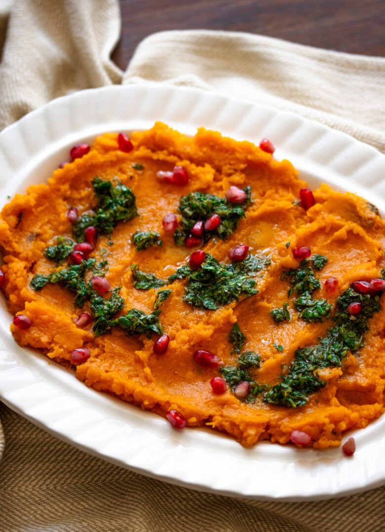 Mashed Sweet Potatoes With Lemon Basil Sauce