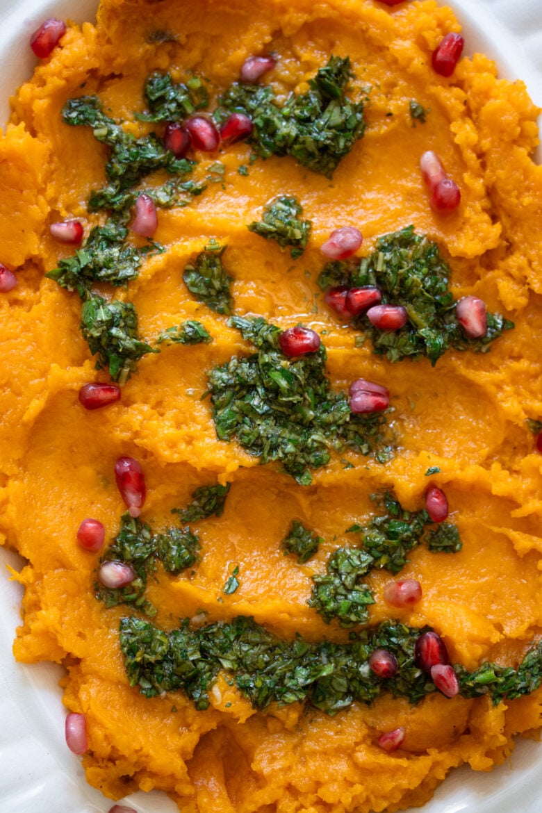 Mashed Sweet Potatoes With Lemon Basil Sauce