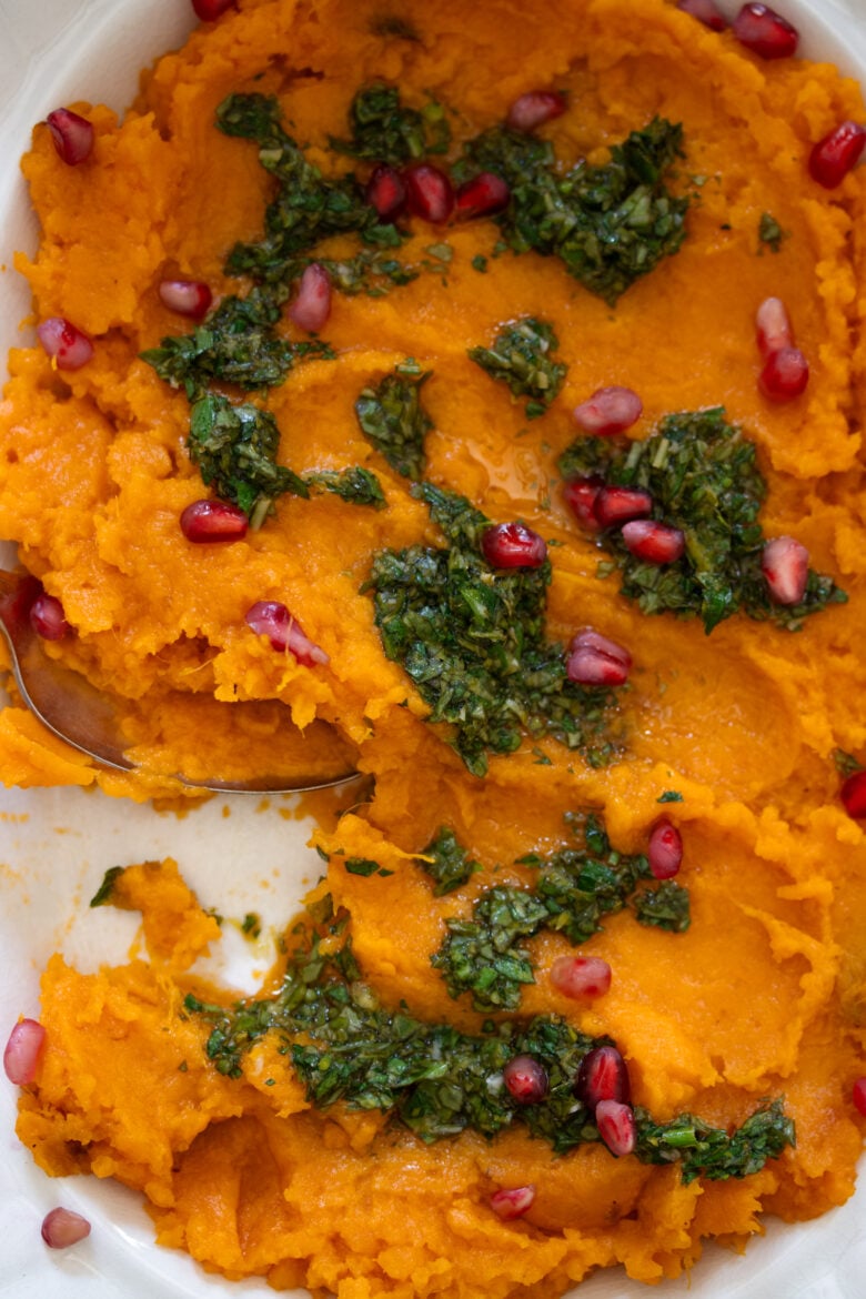 Mashed Sweet Potatoes With Lemon Basil Sauce