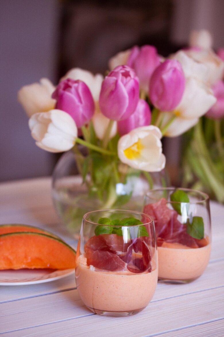 cantaloupe mousse in serving glasses 