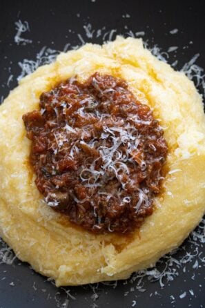 mushrooms sausage ragu with polenta