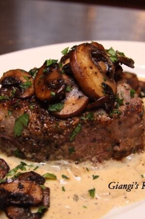 New York Steaks with Mustard and Mushrooms