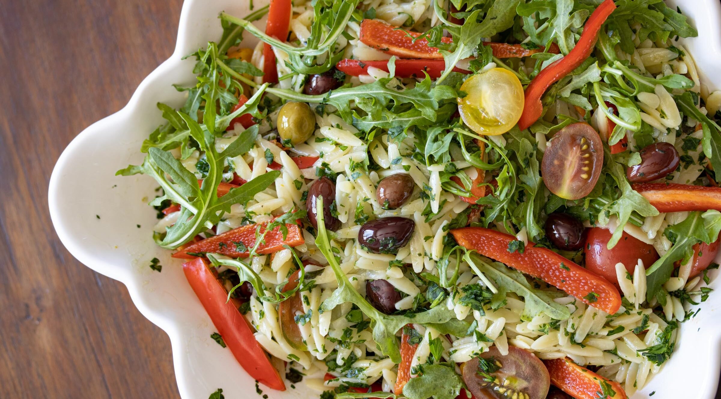 Orzo Pasta Salad With Basil Butter, Peppers, Tomatoes