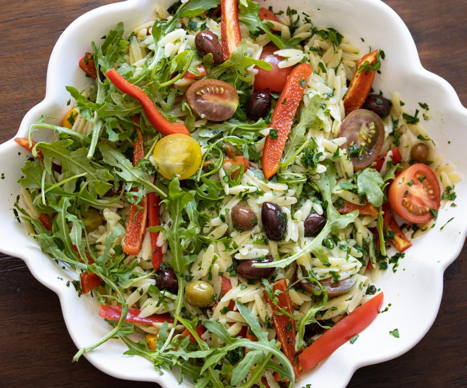 Orzo Pasta Salad With Basil Butter, Peppers, Tomatoes