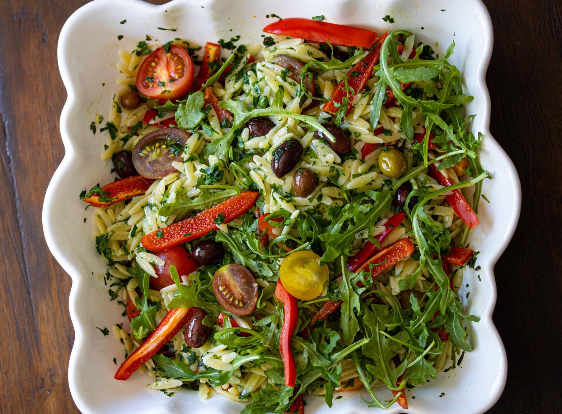 Orzo Pasta Salad With Basil Butter, Peppers, Tomatoes