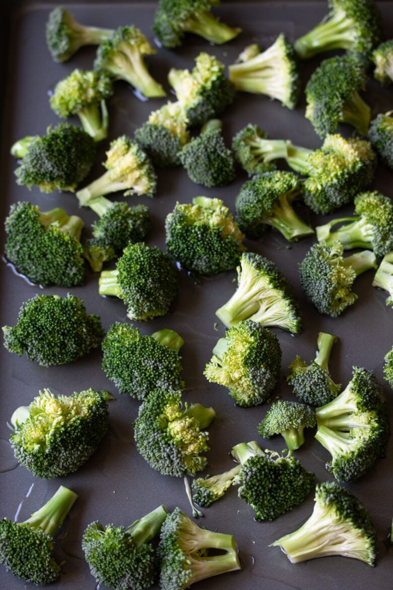 broccoli florets on a cooke sheet