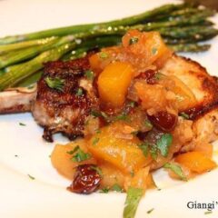 pork chops pan seared with apple mango chutney