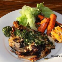 BBQ chicken with parsley, lemon, garlic salsa