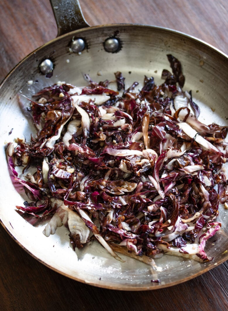 Linguine Pasta, Radicchio and Pecorino Romano done in a large skillet