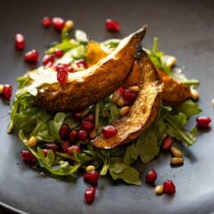 Pomegranate Seeds, Acorn Squash Arugula Salad