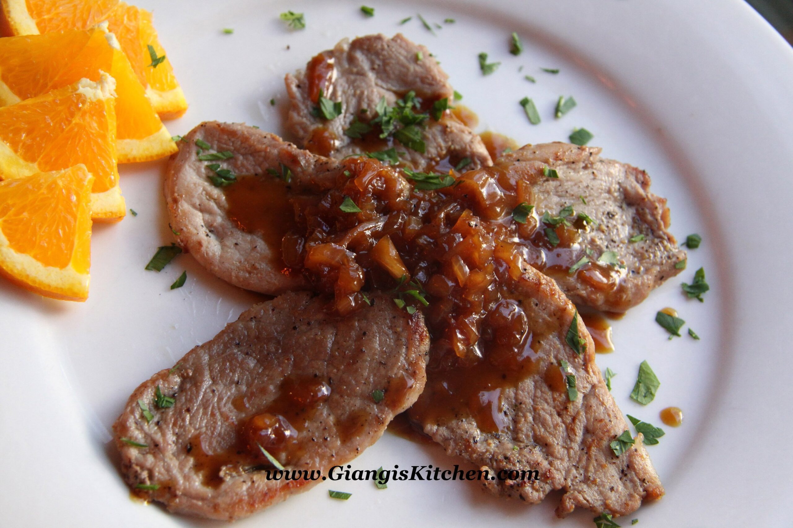 Pork tenderloin scaloppinewith balsamic citrus sauce