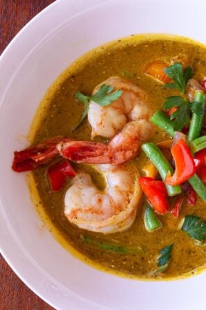 Coconut Sauce with Carrot Ginger Soup and Prawns