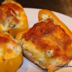 prawns stuffed yellow bell pepper