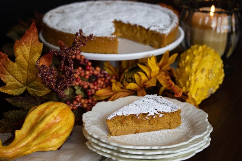 Pumpkin white chocolate souffle cake