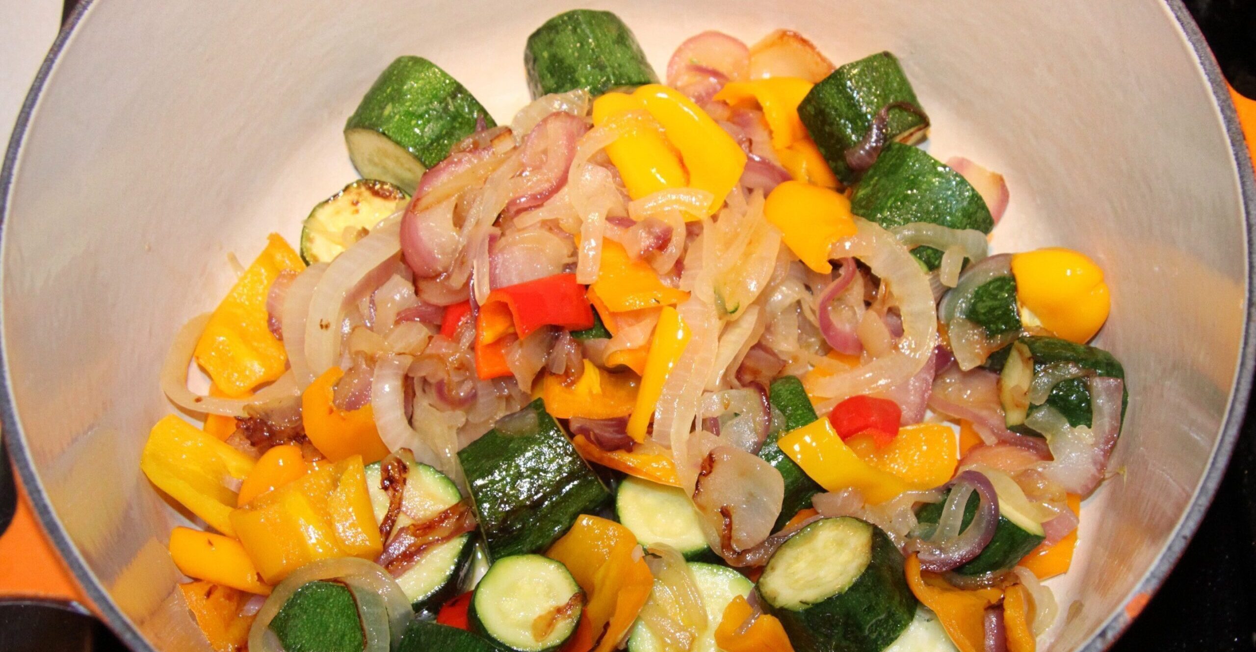 ratatouille during preparation all vegetables cut up