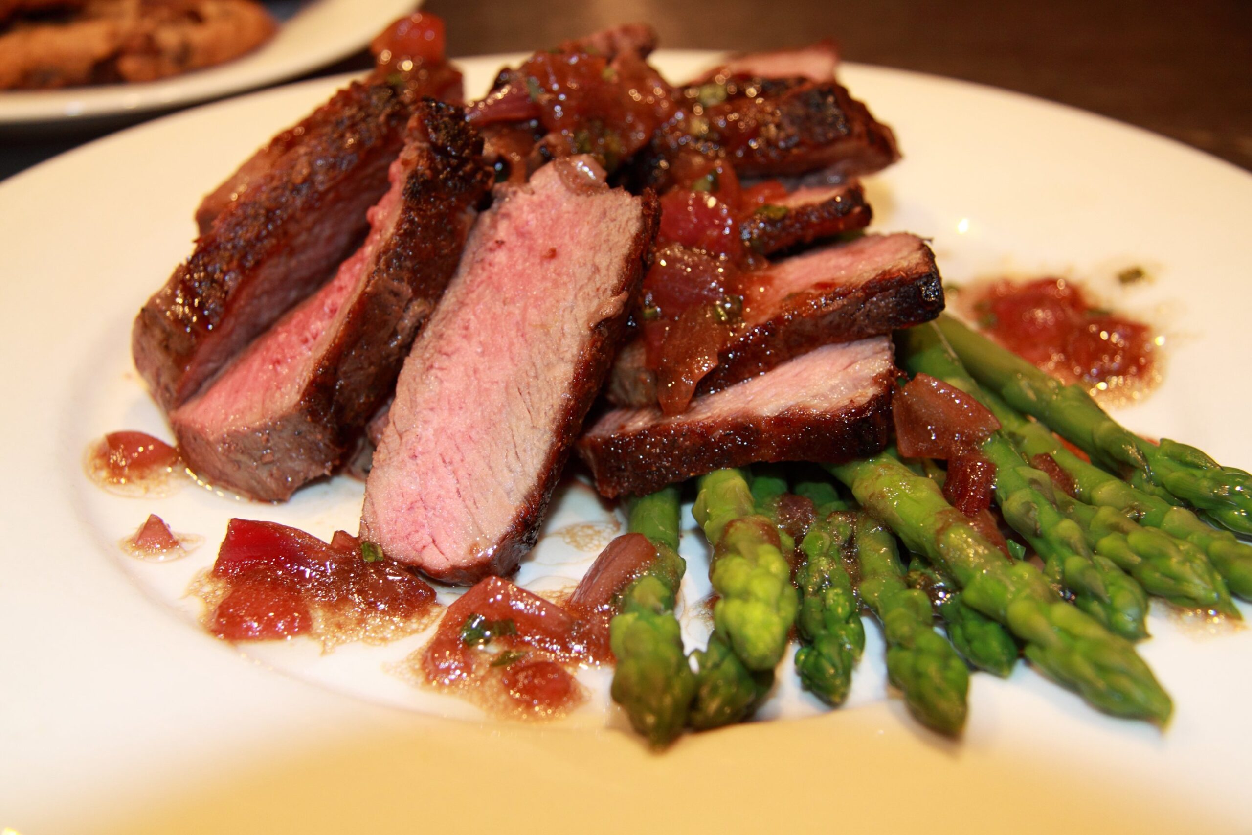 Broiled Beef Tenderloin Asparagus and Roasted Red Onion Vinaigrette