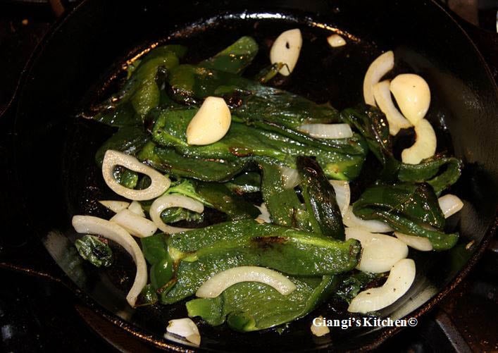 Pasilla chilies with onion.