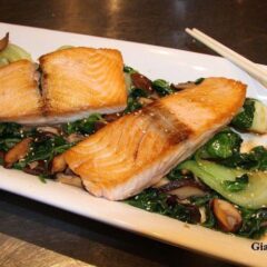 seared salmon with sesame bok choy and spinach