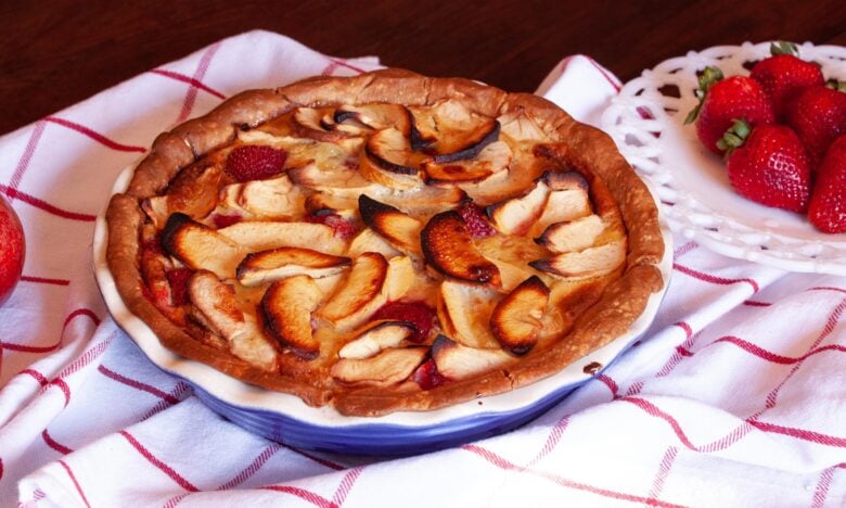 strawberry apple pie on a white towel