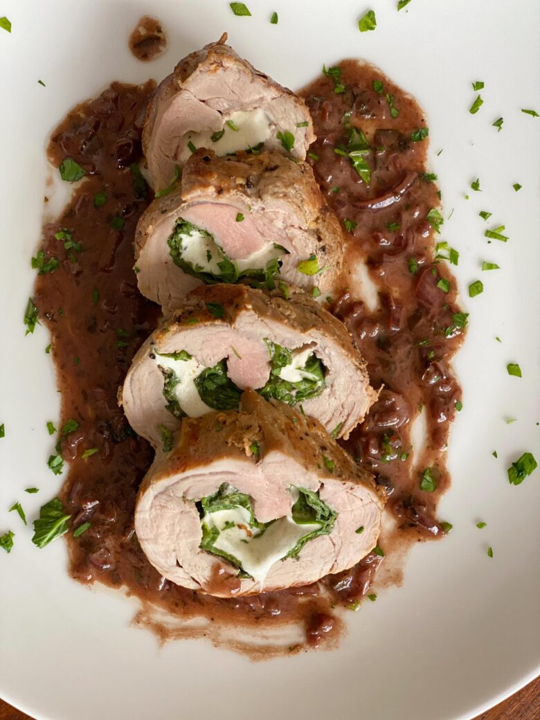 Arugula stuffed pork tenderloin