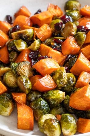 Roasted Sweet Potatoes, Brussel Sprouts and Cranberries