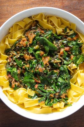 tomato, chard, kale, spinach pappardelle