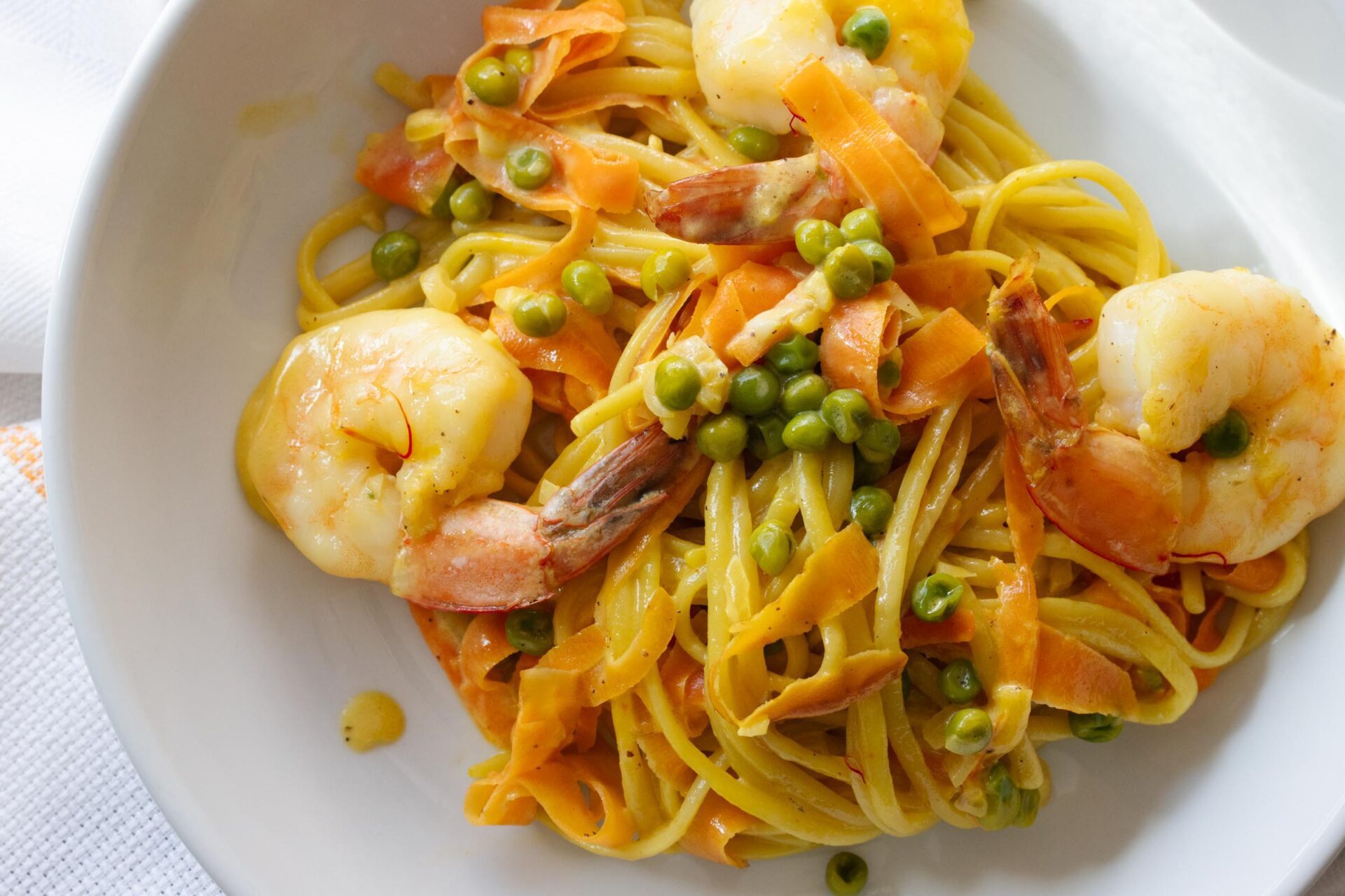 Turmeric Linguine with Shrimps and Saffron Sauce