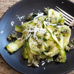 zucchini salad with avocado, pepita parsley gremolata